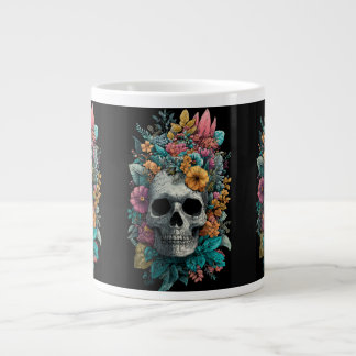 Café Grande Caneca temática de arte botânica gótica - Crânio F