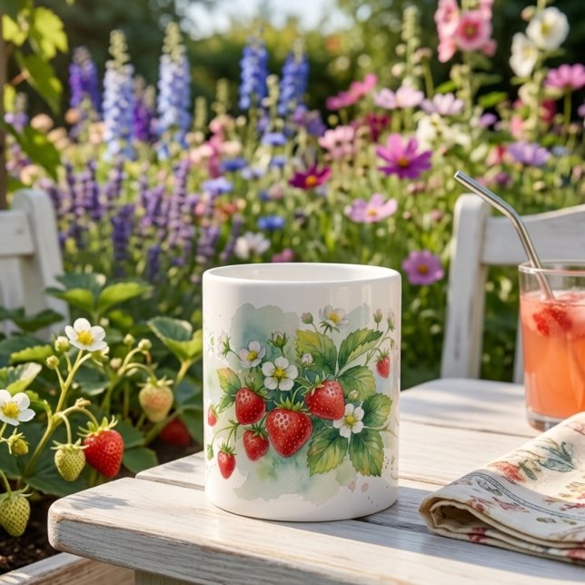 Café Grande Caneca temática de Morangos e Flores (Criador carregado)