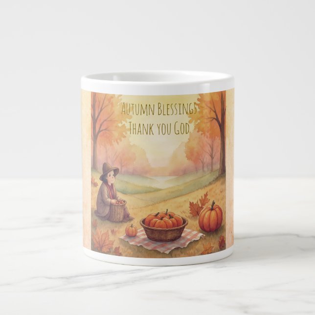 Café Grande Caneca Temática Dia de Ação de Graças, Bênçãos de  (Frente)
