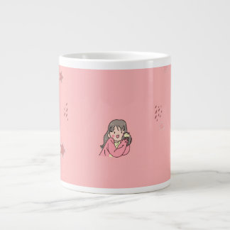 Café Grande Ilustração de Menina Estética Fofa em Caneca de Ca
