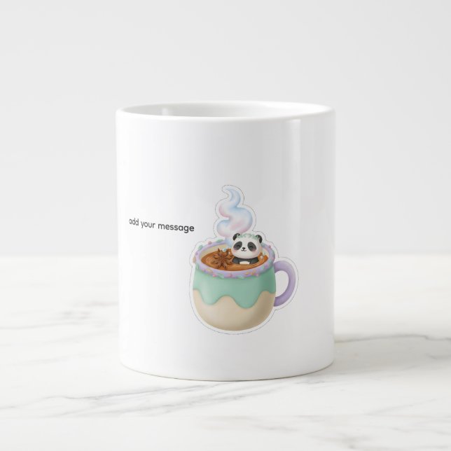 Café Grande Ilustração de Panda Kawaii Fofo em Caneca de Chá (Frente)