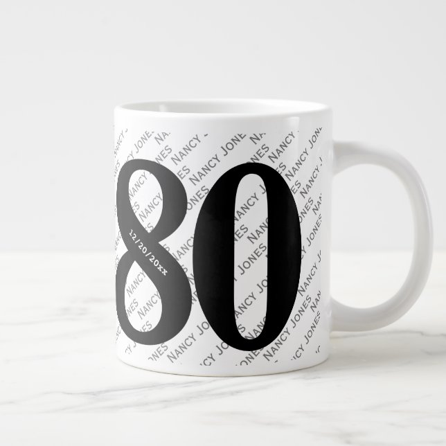 Café Grande Seu padrão de nome - preto e branco - 80 caneca pr (Direita)