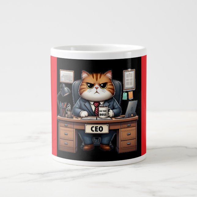 Café Grande Sou o Chefe - Caneca Engraçada de Gato de Escritór (Frente)