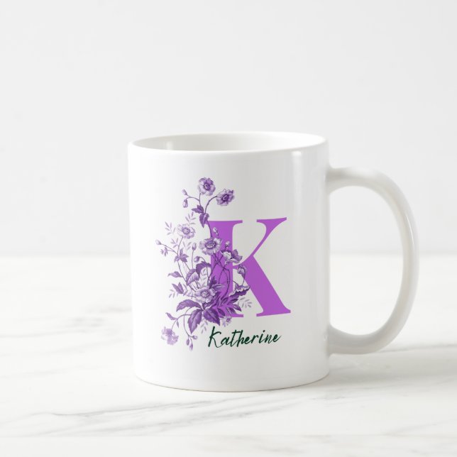 Café Ilustração de Flores Roxas para Caneca de Nome (Direita)