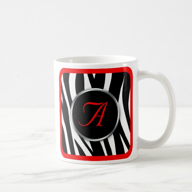 Café Impressão de Chic Zebra - caneca vermelha monogram (Direita)