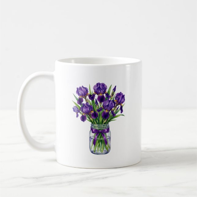 Café Jarra de Mason de Íris em Aquarela Caneca Floral R (Esquerda)