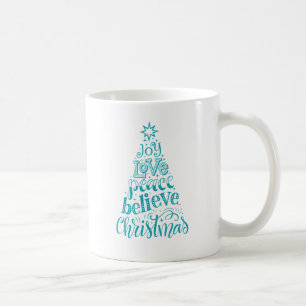 Café Joy Love Peace Acredite na caneca de Natal