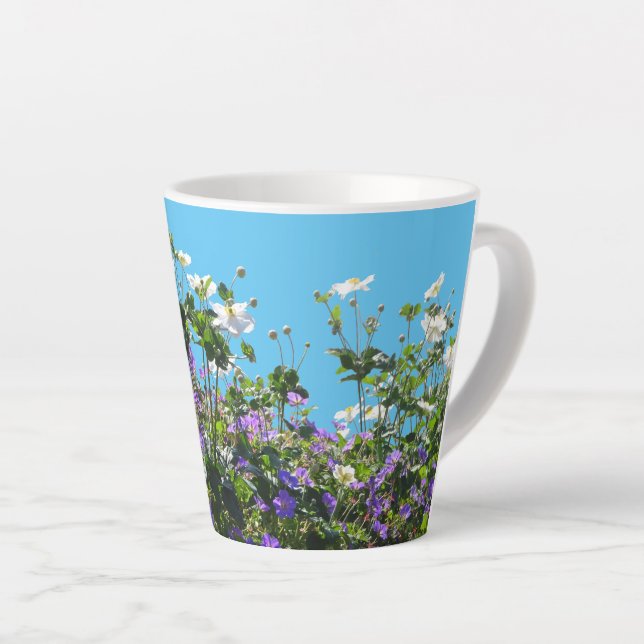 Café Latte Anemone e Geranium Cust. Caneca de Lata Azul (Ângulo direito)