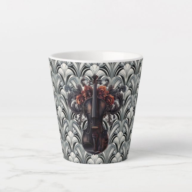 Café Latte Black Violin em Caneca de Cerâmica Art Déco em Sol (Frente)