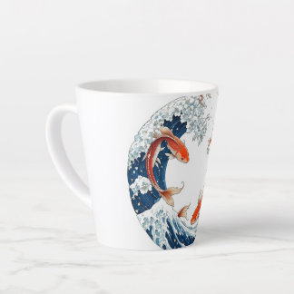 Café Latte Caneca branca com design de peixes japoneses
