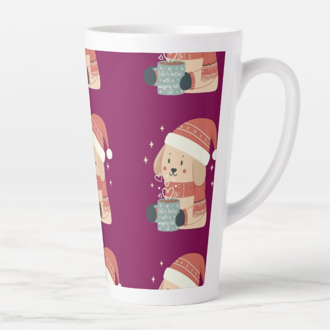 Café Latte Caneca Cachorro de Natal Gorro Écharpe Pastel - A  (Direita)