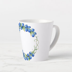 Café Latte Caneca com Coroa de Flores Azuis