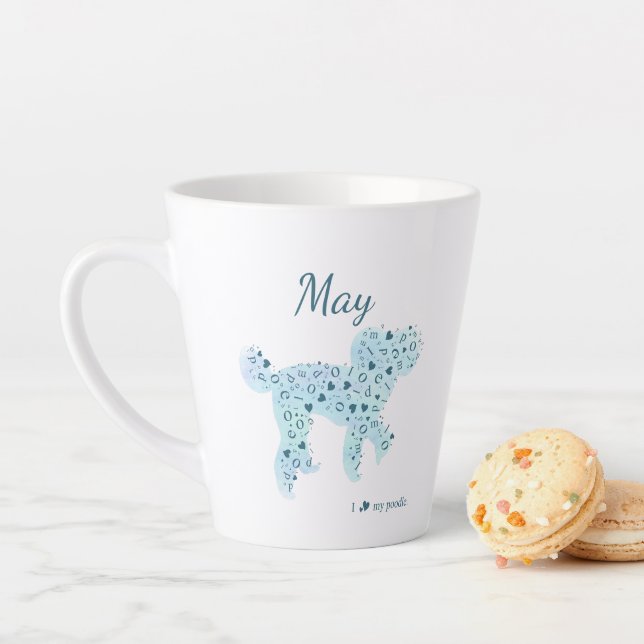 Café Latte Caneca com Silhueta de Poodle Azul Pastel Personal (In Situ)
