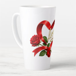 Café Latte Caneca Coração de Amor Rosa Vermelha Romântica