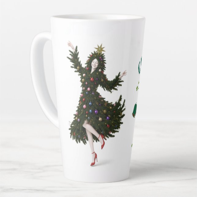 Café Latte caneca da mulher da árvore de Natal (Ângulo esquerdo)