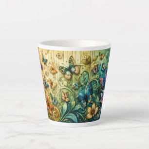 Café Latte Caneca de Arte com Fantasia Floral Colorida Natu