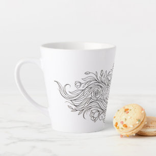 Café Latte Caneca de Arte com Perfil de Mulher Floral Minimal