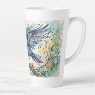 Café Latte Caneca de Corvo Caprichosa em Aquarela