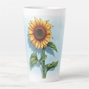 Café Latte Caneca de Girassol Aquarela Rústica