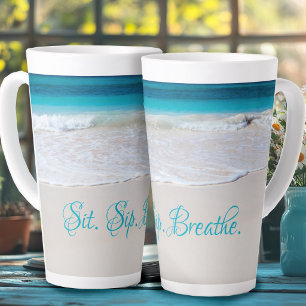 Café Latte Caneca de Látex Alto com Dizeria de Praia à Beira-