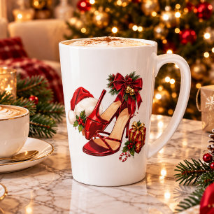 Café Latte Caneca de salto alto vermelho de Natal elegante –