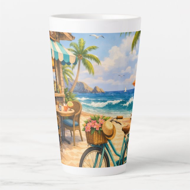 Café Latte Caneca de Vibrações de Verão na Praia (Frente)