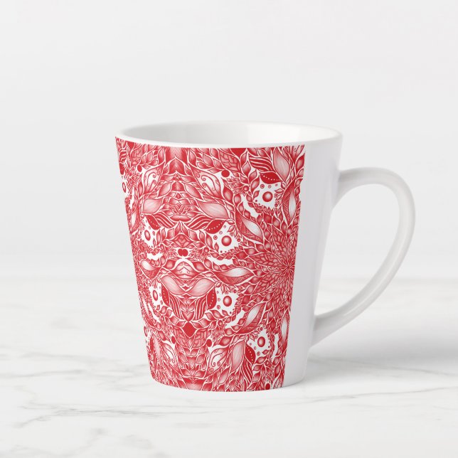 Café Latte Caneca design de folha floral vermelha (Direita)