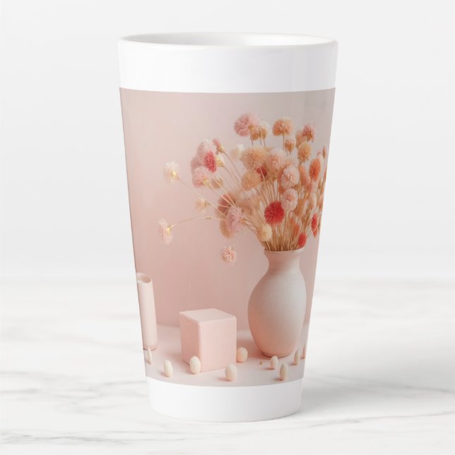 Café Latte Caneca Estética Rosa Bege - Caneca de Flores Secas (Frente)
