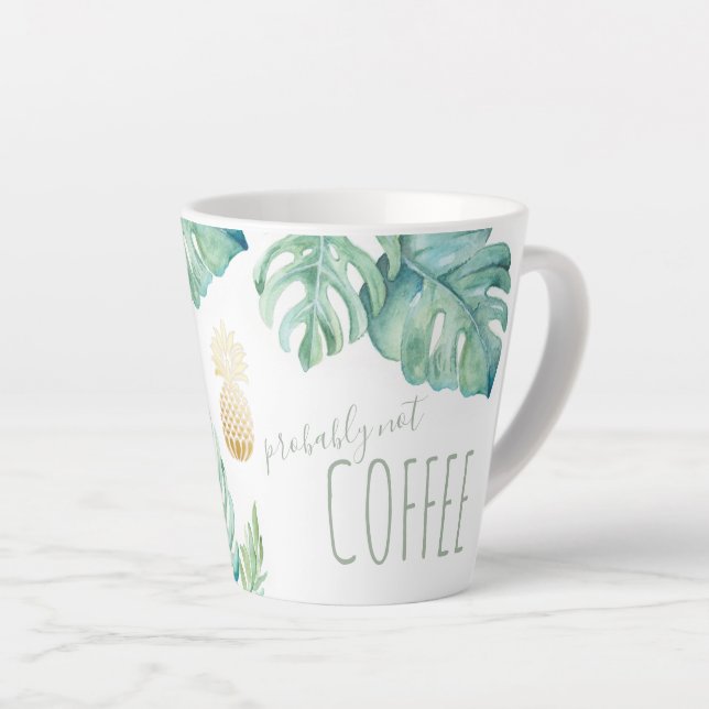 Café Latte Caneca Folhas de Monstera Aquarela Tropical (Ângulo direito)