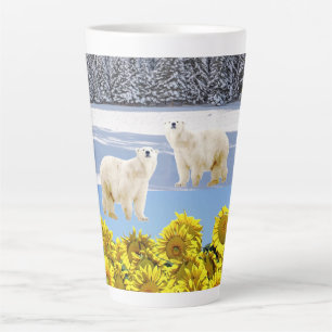 Café Latte Caneca Latino do Urso Polar Floral de Girassol