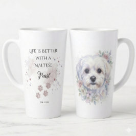 Café Latte Caneca Personalizada de Cachorro Maltês com Aquare