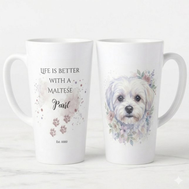 Café Latte Caneca Personalizada de Cachorro Maltês com Aquare (Criador carregado)