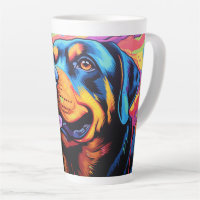 Cartoon Rottweiler em uma caneca latina de jardim