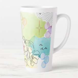 Café Latte Desenho boêmio em aquarela em uma caneca de café.