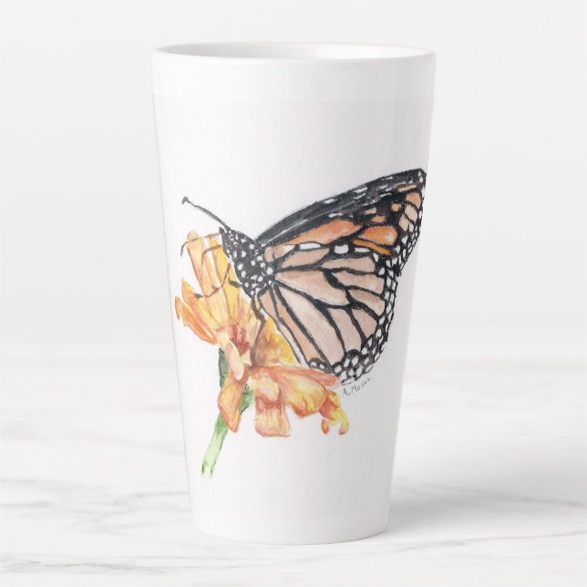 Café Latte Design de borboleta Monarca em uma caneca (Frente)