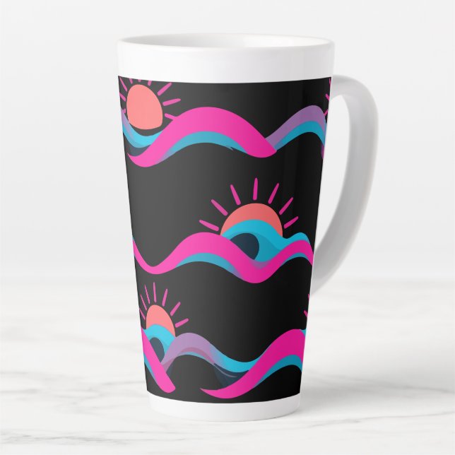 Café Latte Design de Caneca Retro Wave – Sol e Onda Geométric (Ângulo direito)