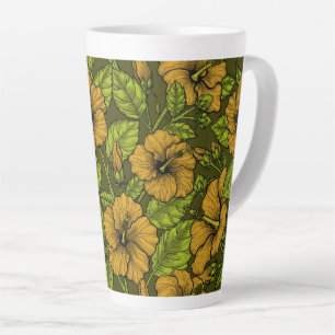 Café Latte Flores de hibisco amarelas, caneca latina