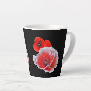Café Latte Flores de Papoula de Perto Caneca Preta Personaliz