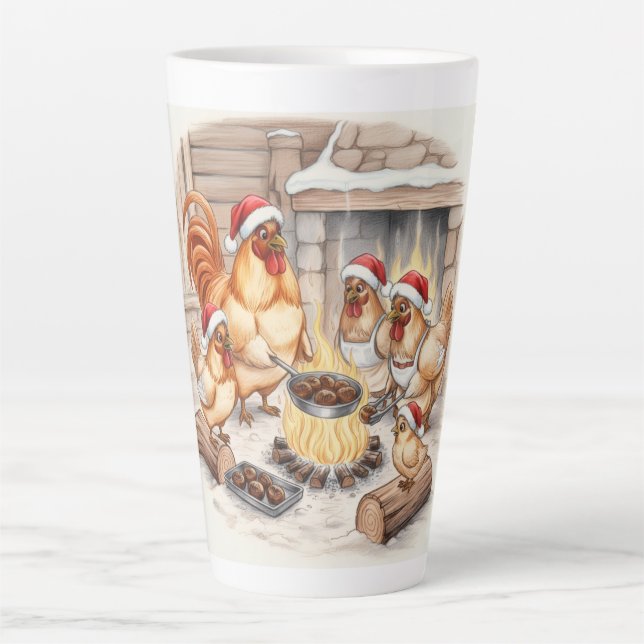 Café Latte Frangos de Natal Assando Castanhas, Caneca de Latt (Frente)