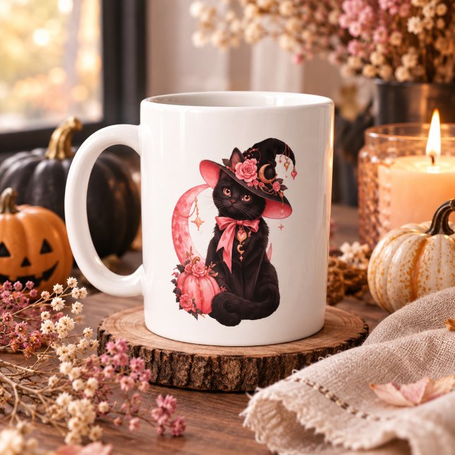 Café Latte Gato Fantasma Fofo com Abóbora | Caneca de Hallowe (Criador carregado)