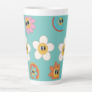 Café Latte ilustração de creme cor-de-rosa caneca de flor ret