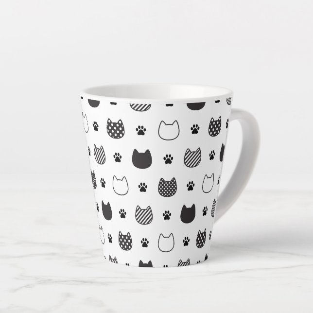 Café Latte Pinturas e Rostos de Gato - Caneca Preta e Branca (Ângulo direito)