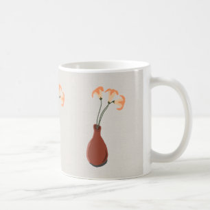 Café Lírios de dia num caneca de vaso vermelho