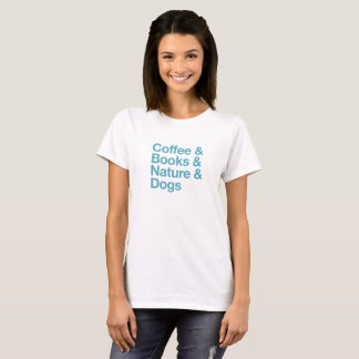 Café & Livros & Natureza e Cães T-Shirt (Azul)