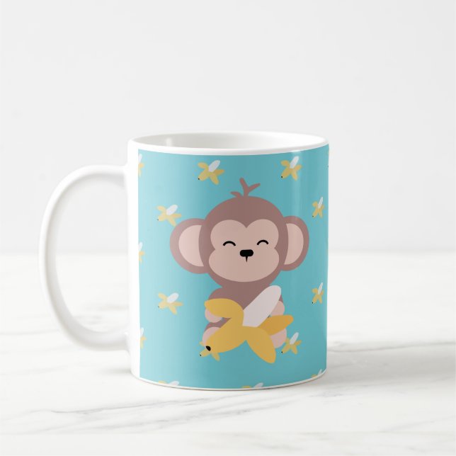 Café Macaco bonito de Kawaii com caneca da banana (Esquerda)