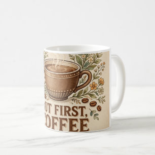 Café Mas Primeiro, Design de Caneca Floral Vintage de C