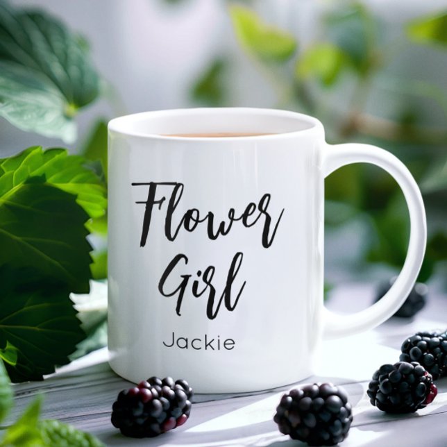 Café Menina de Flores Caneca Preto e Branco (Criador carregado)