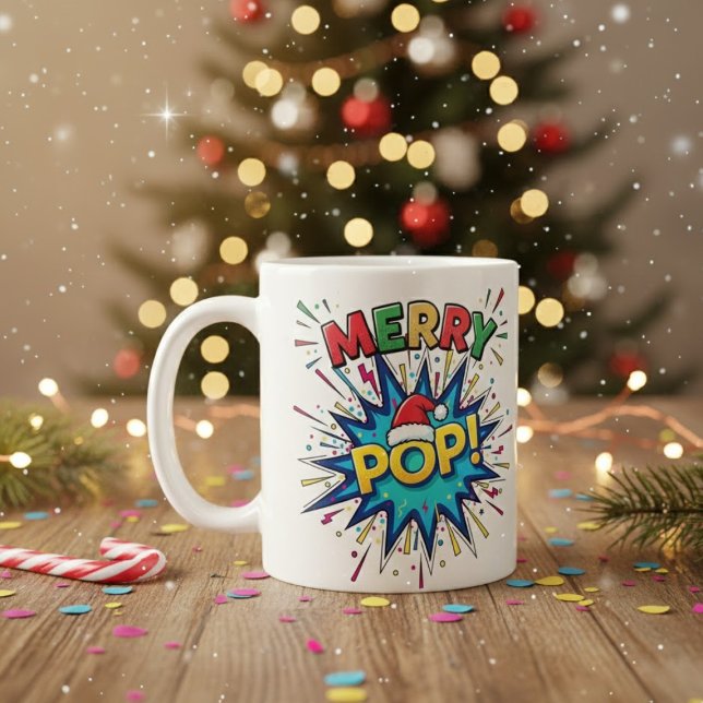 Café Merry Pop: Caneca de Natal com Arte em Quadrinhos  (Criador carregado)