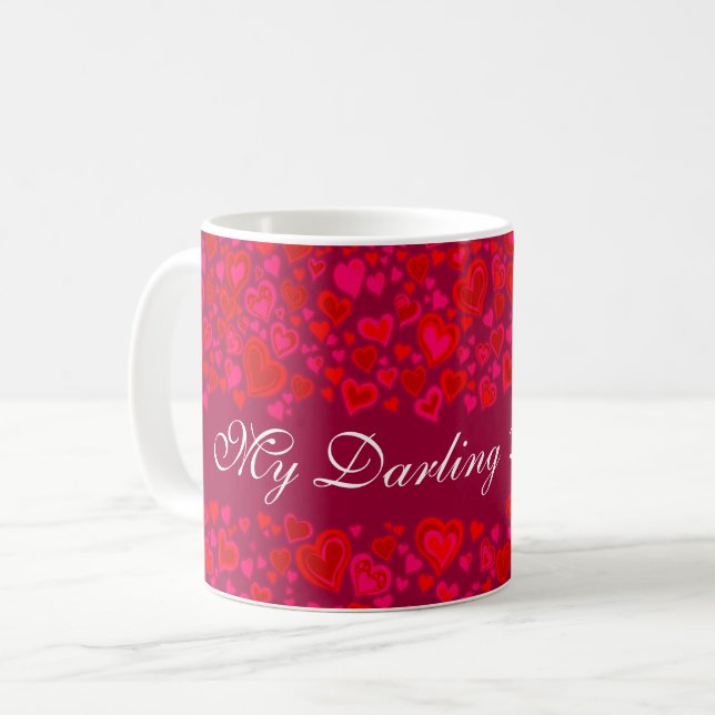 Café Minha Querida Caneca vermelha rosa de corações do  (Frente Esquerda)