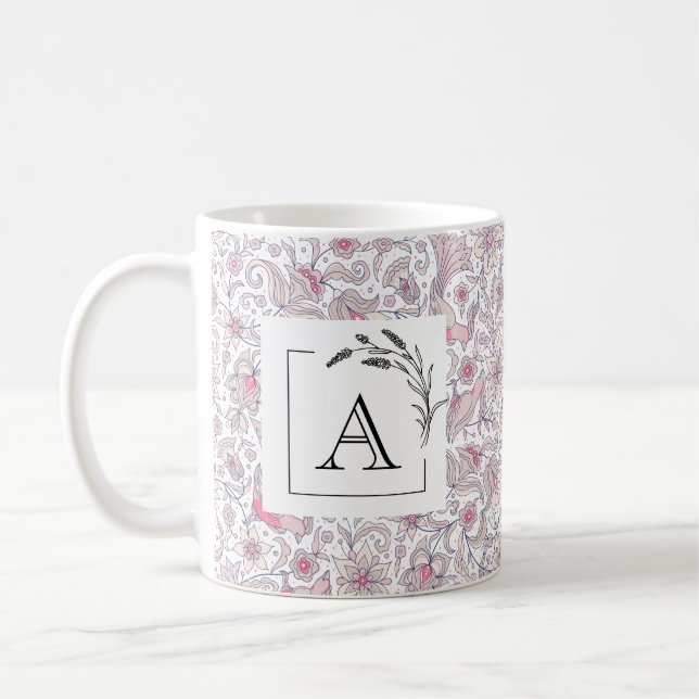 Café Monograma de Arabesco Floral Caneca Clássica (Esquerda)